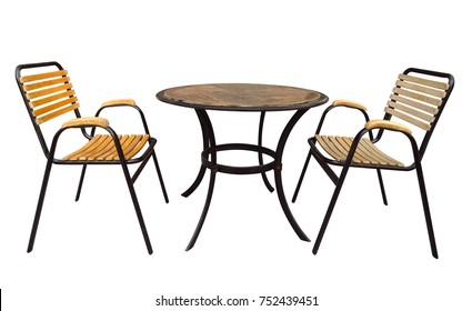 Cafe Table And Chairs Isolated On White With Clipping Path