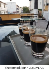 Caffee Table Black Glass Cups White Plate