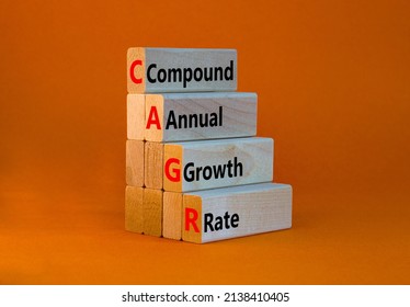 CAGR compound annual growth rate symbol. Concept words CAGR compound annual growth rate on wooden blocks on beautiful orange background. Business CAGR compound annual growth rate concept.