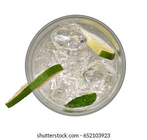 Caipirinha From Top, Mojito Cocktail, Vodka Or Soda Drink With Lime, Mint And Straw Isolated On White Background Including Clipping Path. From Top View