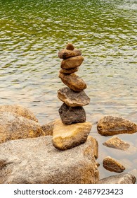 Cairn rock stack by the river. Acadia National Park