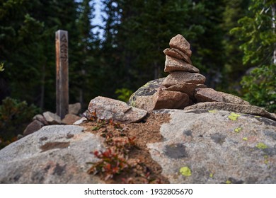 A Cairn Rock Stack Placed By A Colorado Trail Marker.