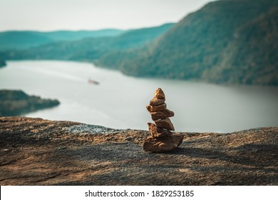 Cairn (rock Stack) At A View Point On The Breakneck Ridge Hiking Trail Near Cold Spring, New York, In The Lower Hudson Valley