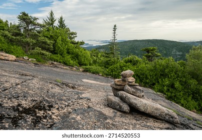 Cairn Stack on Sloped Surface of West Cadillac Approach in Acadia