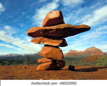 Cairn Of Stacked Rocks On Sedona, Arizona Hiking Trail