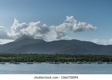 Cairns, Australia - February 18, 2019: Small Sailing Yachts Anchored On Green Side Of 