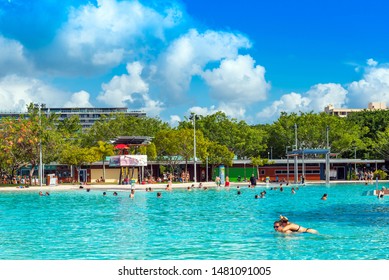 CAIRNS, AUSTRALIA - NOVEMBER 11, 2018: Stunning Public Swimming Pool