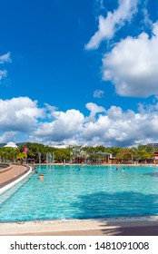 CAIRNS, AUSTRALIA - NOVEMBER 11, 2018: Stunning Public Swimming Pool. Vertical