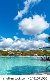 CAIRNS, AUSTRALIA - NOVEMBER 11, 2018: Stunning Public Swimming Pool. Vertical