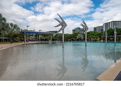 Cairns, Queensland, Australia - October 2022: Woven Fish Sculptures At The Esplanade Lagoon In Cairns, Queensland, Australia. The Lagoon Is A Public Swimming Pool Complete With Beaches And Fountains.