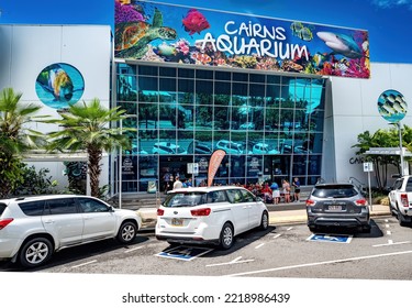 Cairns, Queensland, Australia - October 2022: Facade Of The State-of-the-art Cairns Aquarium. The Aquarium Focuses On Marine Life  Of The Great Barrier Reef And Tropical Far North Queensland.