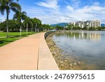 Cairns waterfront promenade on the shore of the Coral Sea in northern Queensland, Australia