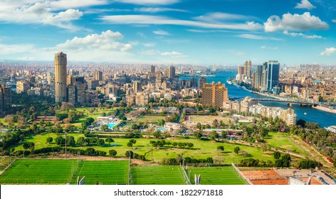 Cairo Aerial View And Nile River In Egypt