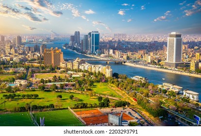 Cairo Aerial View And Nile River In Egypt