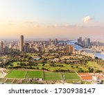 Cairo downtown, Gezira island, the football fields, the Nile and the building view, Egypt