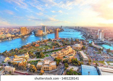 Cairo Downtown And The Nile River, Aerial View, Egypt