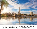 Cairo downtown, view on Gezira Island and the tower from the Nile, Egypt