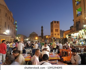 Cairo, Egypt. 07 May 2019. People Are Eating Iftar To Break The Fast During Ramadan In Khan Khalili Market. Khan Khalili Is The Most Popular Place For Ramadan Activities In Cairo.