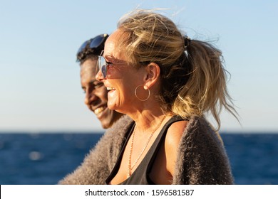 Cairo, Egypt - 12.08.2019. Adult Woman With A Young Boyfriend. Close Interracial Relationship. Adultery. Couple With Age Difference.