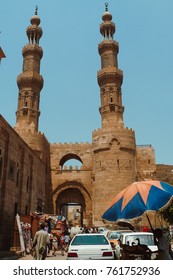 Cairo, Egypt - 2008 - Bab Zuweila is one of three remaining gates in the walls of the Old City of Cairo Egypt, It was also known as Bawabbat al-Mitwali , and is sometimes spelled Bab Zuwayla