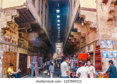 Cairo, Egypt - 2008 - Tentmaker's Alley which pronounced ( Share'a (Souq) Al Khayamiya ) is a street located immediately south of Bab Zuweila, and has been in continuous use since the Mamluk era.