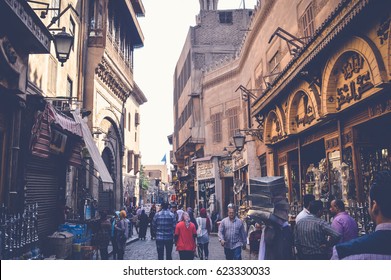 Cairo, Egypt, April 15, 2017: People Walking In Muizz Street