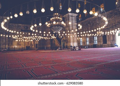 Cairo, Egypt, April 22, 2017: View Of People Inside Muhammad Ali Mosque At Cairo Citadel