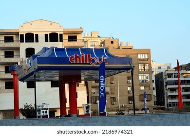 Cairo, Egypt, August 5 2022: Chillout Gas And Oil Station,  Shinzo Abe Fuel Station, Petrol Station In Traditional Japanese Asian Style In Shinzo Abe Patrol Highway Axis, Selective Focus