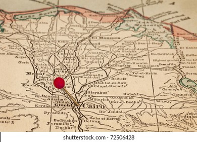 Cairo, Egypt And Delta Of Nile River, On Vintage 1920s Map With A Red Pushpin, Selective Focus (printed In 1926 - Copyrights Expired)