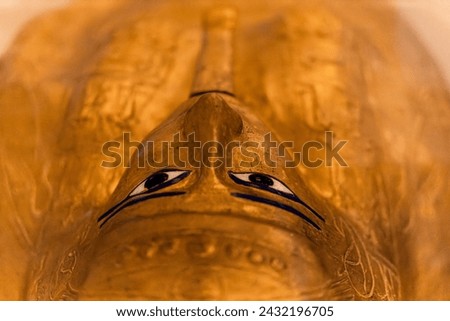 Cairo, Egypt - February 17,2024: Golden coffin of Nedjemankh at the National Museum of Egyptian Civilization in Cairo.