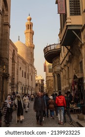 Cairo, Egypt - January 2022: People In The Street In Khan El-Khalili In The City Centre