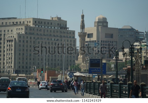 Cairo, Egypt July 23, 2018 Egyptian\
highway road with heavy vehicular traffic on\
midday