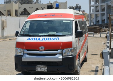 Cairo, Egypt, July 7 2021: An Equipped Ambulance Car Ready To Deal With  Emergency Cases Amid Coronavirus Covid-19 Pandemic With Its Medical Team That Is Ready To Deal With Any Emergency Case On Call