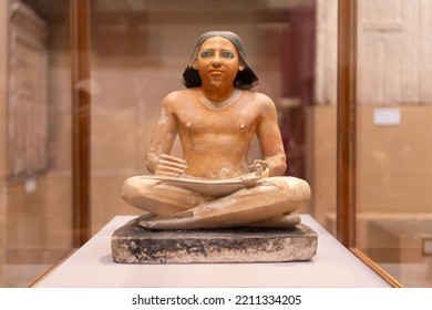 Cairo, Egypt, June 10, 2022: Egyptian Museum, Seated Egyptian Scribe