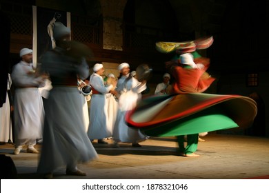 Cairo, Egypt - May 22, 2006: Sufi Tanoura Dancer Whirling with Colorful Skirt