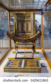 Cairo / Egypt - May 25th 2019: Ceremonial Chair Of Tutankhamun Displayed In The Museum Of Egyptian Antiquities (Egyptian Museum) In Cairo, Capital Of Egypt