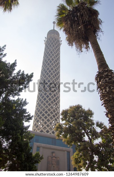Cairo, Egypt – November 12, 2018: Image from the Cairo\
tower in city of Cairo, the capital of Egypt,At 187 m (614 ft), it\
has been the tallest structure in Egypt and North Africa for about\
50 years. 