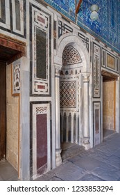 Cairo, Egypt - November 3 2018: Marble wall with mihrab (Embedded niche) at the Tomb of Ibrahim Agha Mustahfizan, Mosque of Aqsunqur (Blue Mosque), Bab El Wazir district, Old Cairo