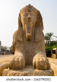 Cairo, Egypt - October 30, 2019: View Of The Sphinx Of Memphis In The Mit Rahina Museum. 