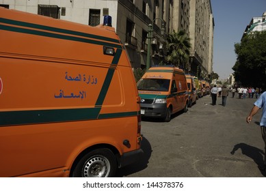 CAIRO - JUNE 30: Ambulance Vans Near Tahrir Square Ready For Emergency During The Anti Muslim Brotherhood/Morsi Protests In The Square On June 30, 2013 In Cairo, Egypt