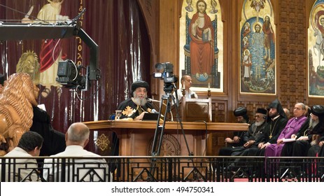 Cairo - October 2014:  The 118th Pope Of The Coptic Orthodox Church Of Alexandria, Theodoros II, Gave A Sermon At The St. Mark's Coptic Orthodox Cathedral On October 15, 2014, In Cairo, Egypt.