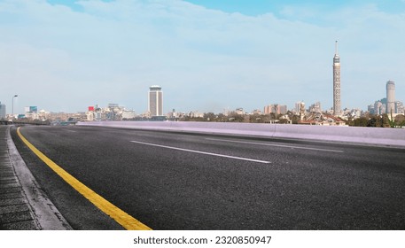 Cairo Street at Morning in Egypt - road in Cairo city with buildings and Cairo tower in Background 	
 - Shutterstock ID 2320850947