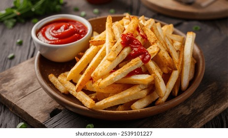 Cajun Fries and Ketchup: Cajun-seasoned French fries with organic ketchup - Powered by Shutterstock