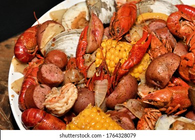 Cajun Style Seafood Boil On A Serving Dish