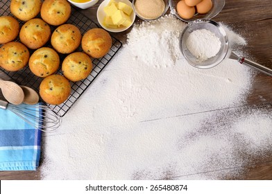 Cake Baking Background, Ingredient, Flour, Copy Space, Top View