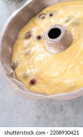 Cake Batter In Bundt Cake Pan Ready For Baking.