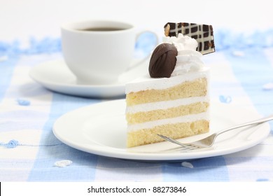 Cake With Coffee Isolated In White Background