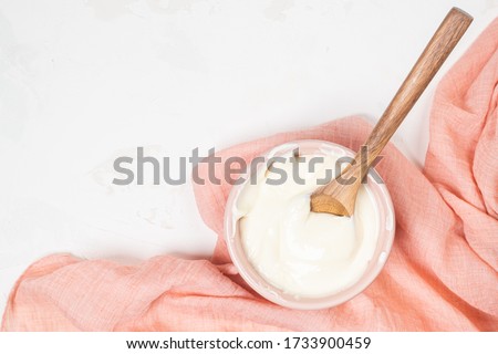 Cake cream. Whipped cream in a bowl. Cream texture. Buttercream texture on top. Making buttercream.