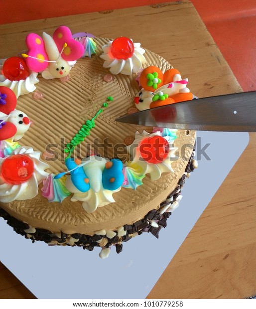 Cake Cut Knife Chocolate Cake Decorated Stock Photo Edit Now