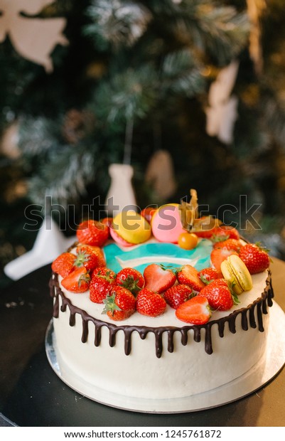 Cake Decorated Fresh Strawberries Berries On Stock Photo Edit Now